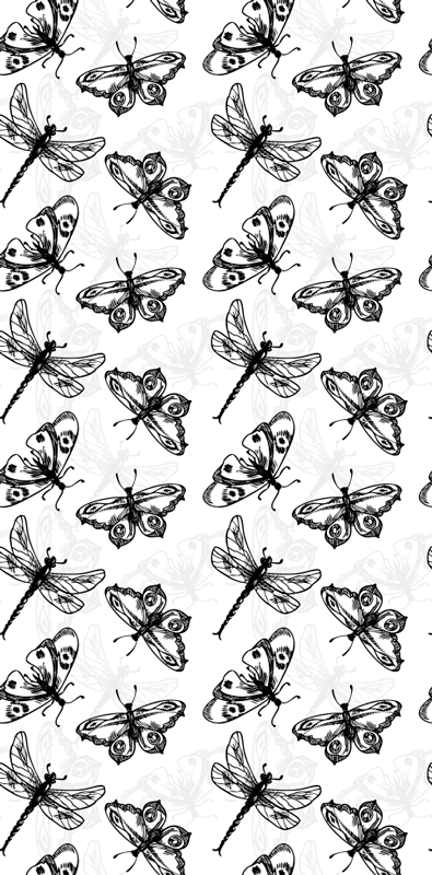 Vinyl rug bathroom black and white dragonfly pattern - TenStickers
