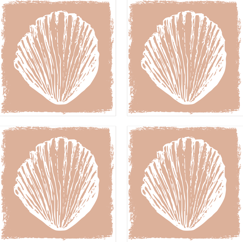 Vinyl rug bathroom retro seashell pattern beige tiles - TenStickers