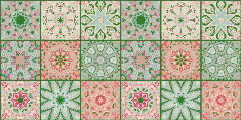 Vinyl rug bathroom in blue and green tile design - TenStickers