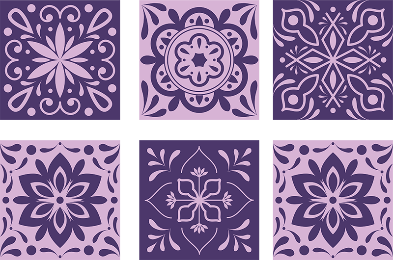 Vinyl rug bathroom purple floral design - TenStickers