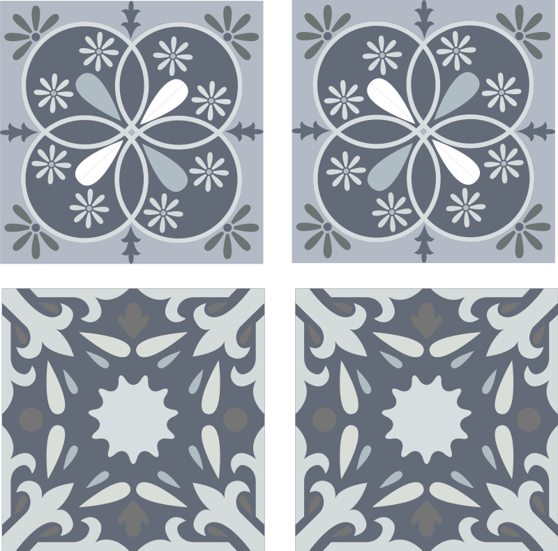 Vinyl rug bathroom blue original flower tile sticker - TenStickers