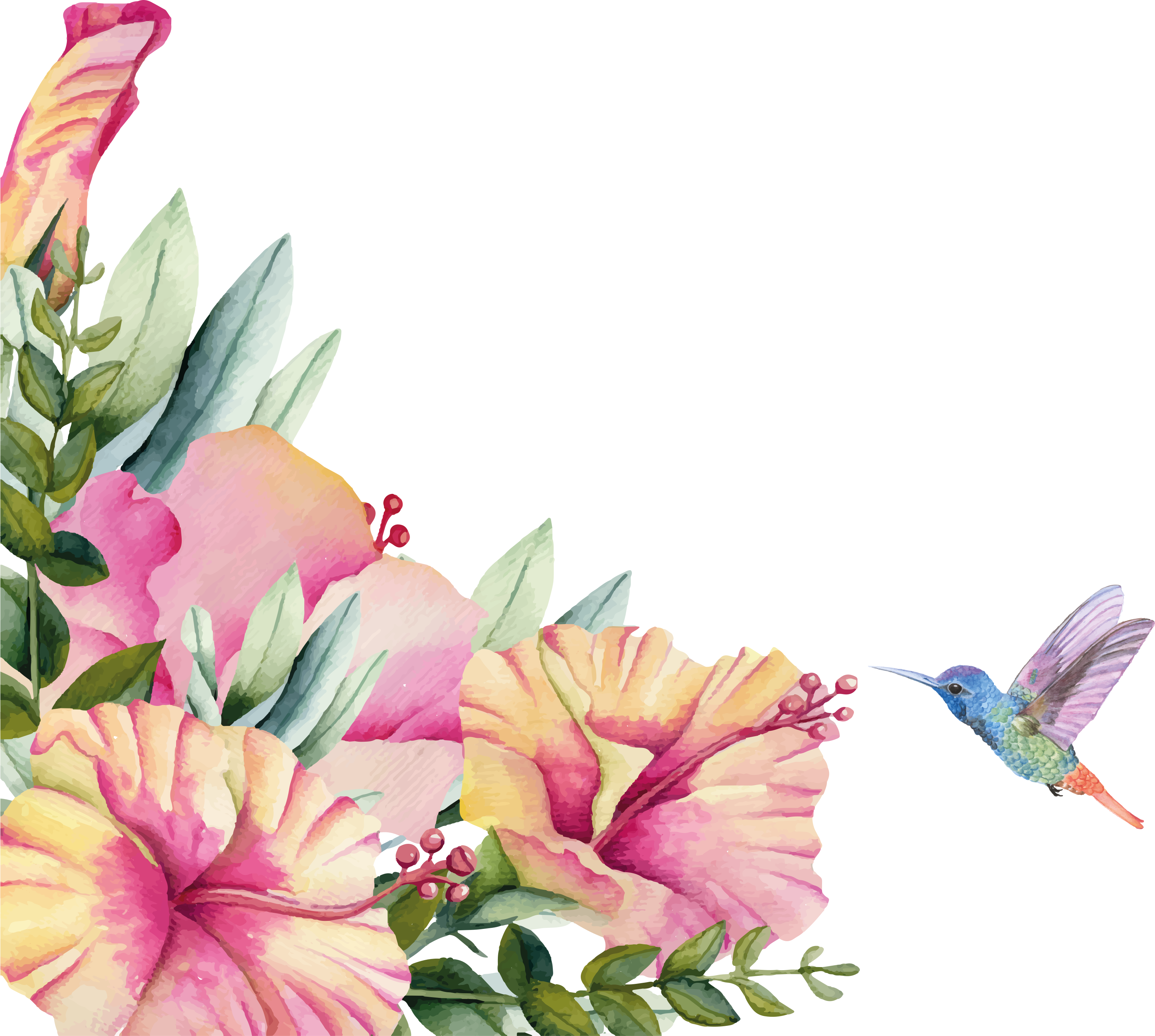 Vinyl rug bathroom flowers and hummingbird design - TenStickers