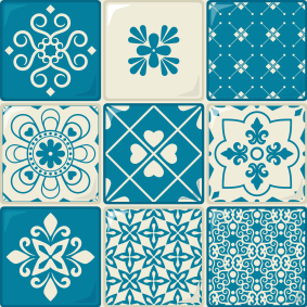 Vinyl rug bathroom gray and blue design - TenStickers