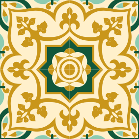 Vinyl rug bathroom with gold and green tile pattern - TenStickers