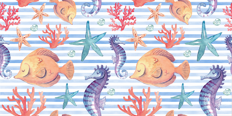 Vinyl rug bathroom sea life tiles design - TenStickers