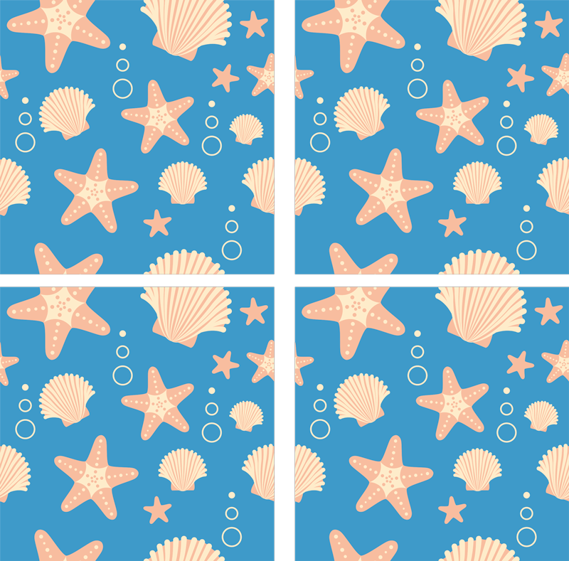 Vinyl rug bathroom fishstar and shells under sea - TenStickers