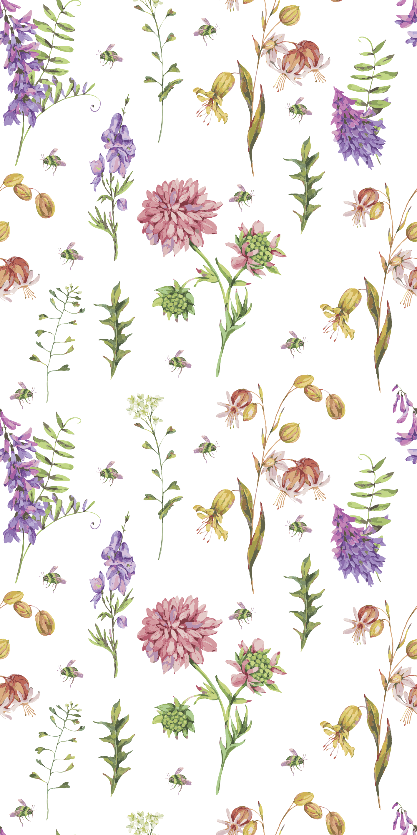 Kitchen vinyl rug with multicolor minimalist flowers - TenStickers