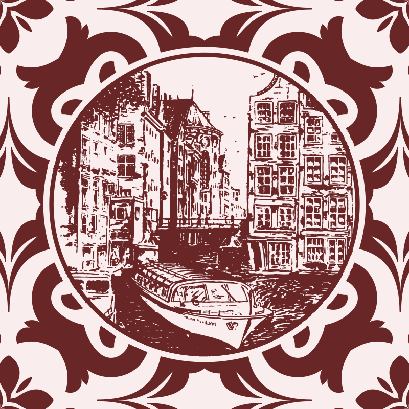 Kitchen vinyl rug with canal houses and boat - TenStickers