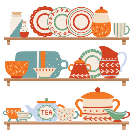 Kitchen vinyl rug for kitchen tableware on shelf - TenStickers