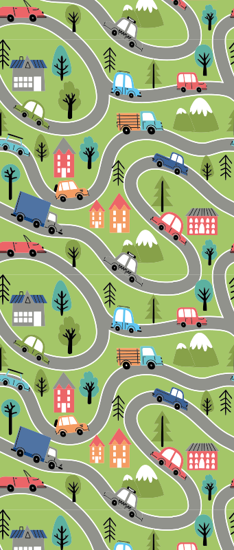 Colorful street with racing cars bedroom vinyl rug - TenStickers