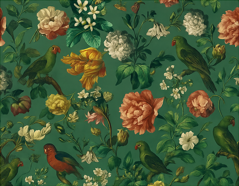 Bedroom vinyl rug dark green floral bird design - TenStickers