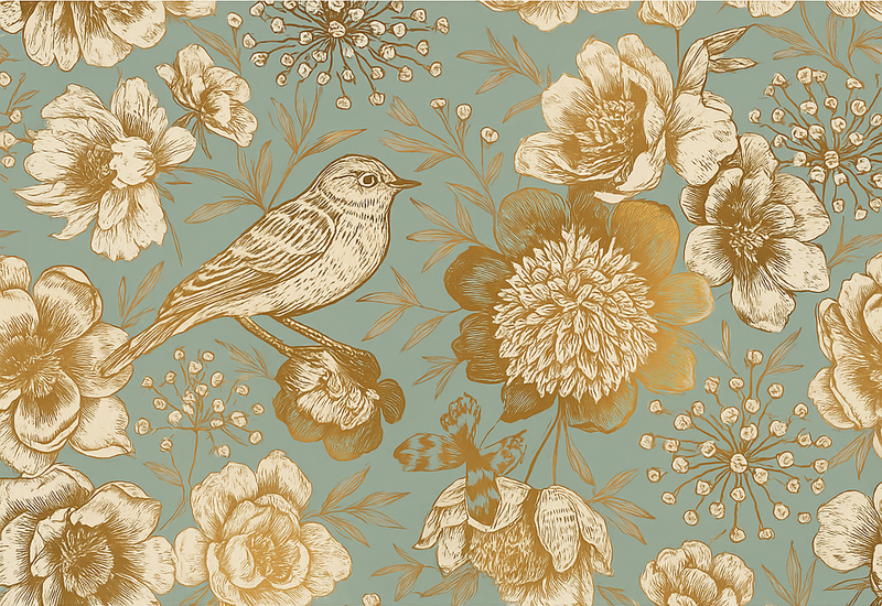 Bedroom vinyl rug in grey with gold flowers - TenStickers