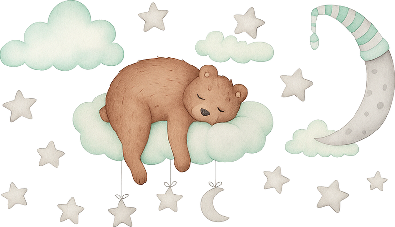 Bedroom vinyl rug sleeping bear on clouds - TenStickers