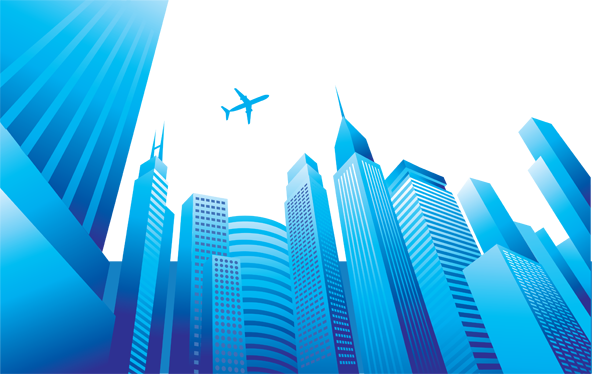 Bedroom vinyl rug city and flying airplane - TenStickers