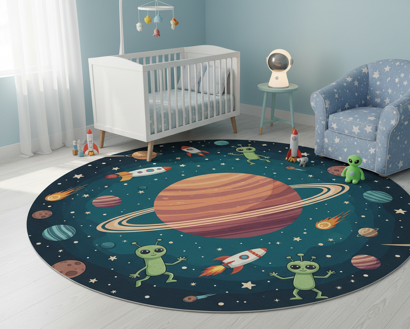 Bedroom vinyl rug with whimsical alien planet design - TenStickers