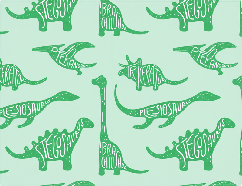 Bedroom vinyl rug with named green dinosaurs - TenStickers