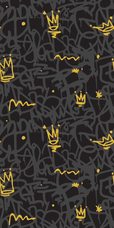 Bedroom vinyl rug black and gold graffiti crown - TenStickers