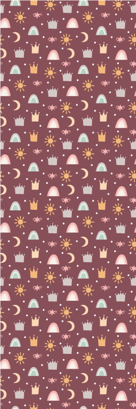 Bedroom vinyl rug with crown, star, and rainbow pattern - TenStickers
