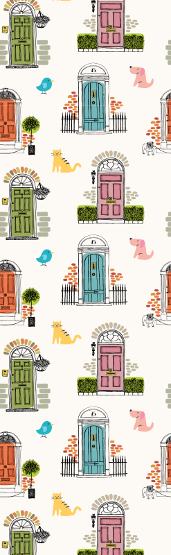 Bedroom vinyl rug with animal and building designs - TenStickers