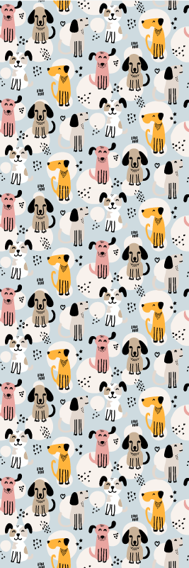 Bedroom vinyl rug with multicolored dogs on blue - TenStickers