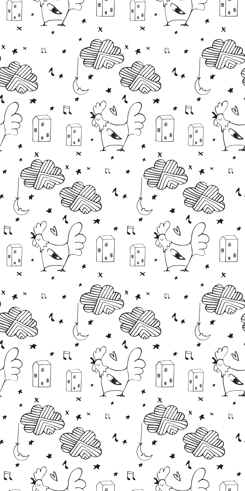 Nordic vinyl rug with black and white chickens - TenStickers