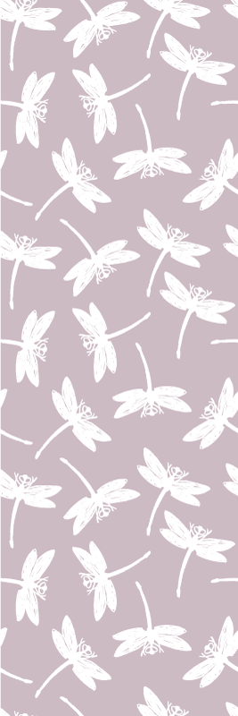 Nordic vinyl rug with pink japandi dragonfly art - TenStickers