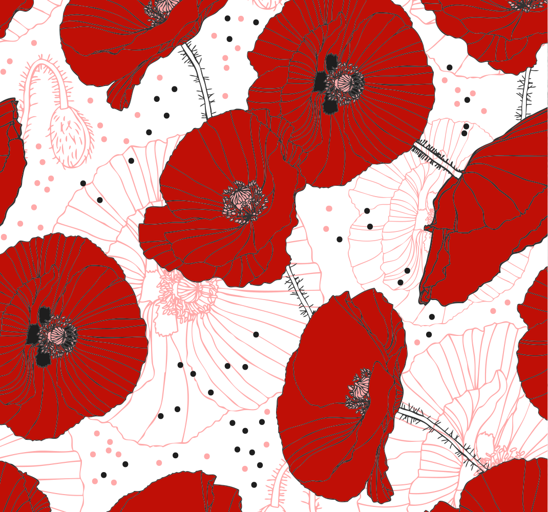 Nature vinyl rug with floral drawing and red flowers - TenStickers
