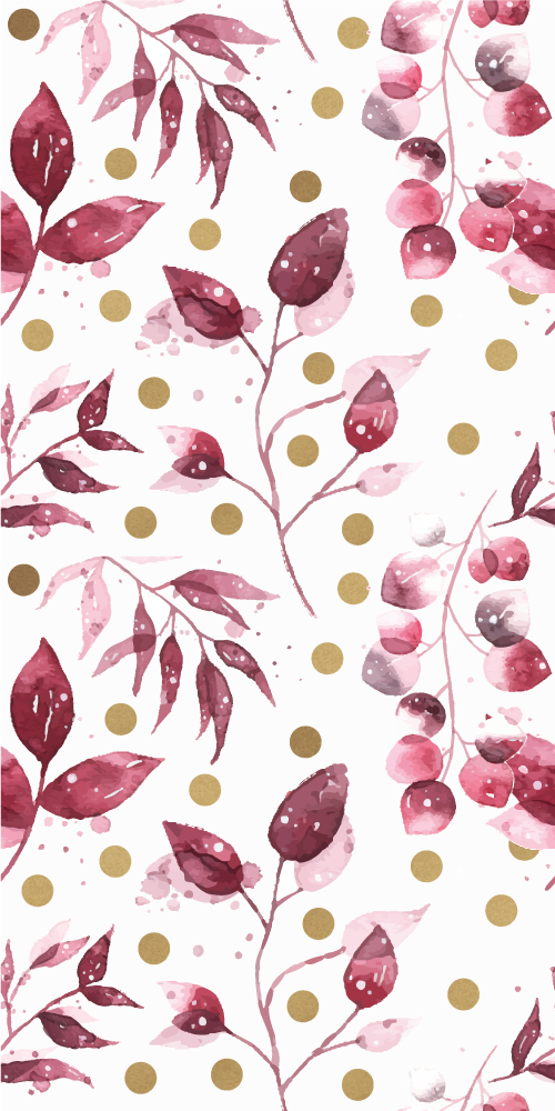 Nature vinyl rug in burgundy leaves with gold dots - TenStickers