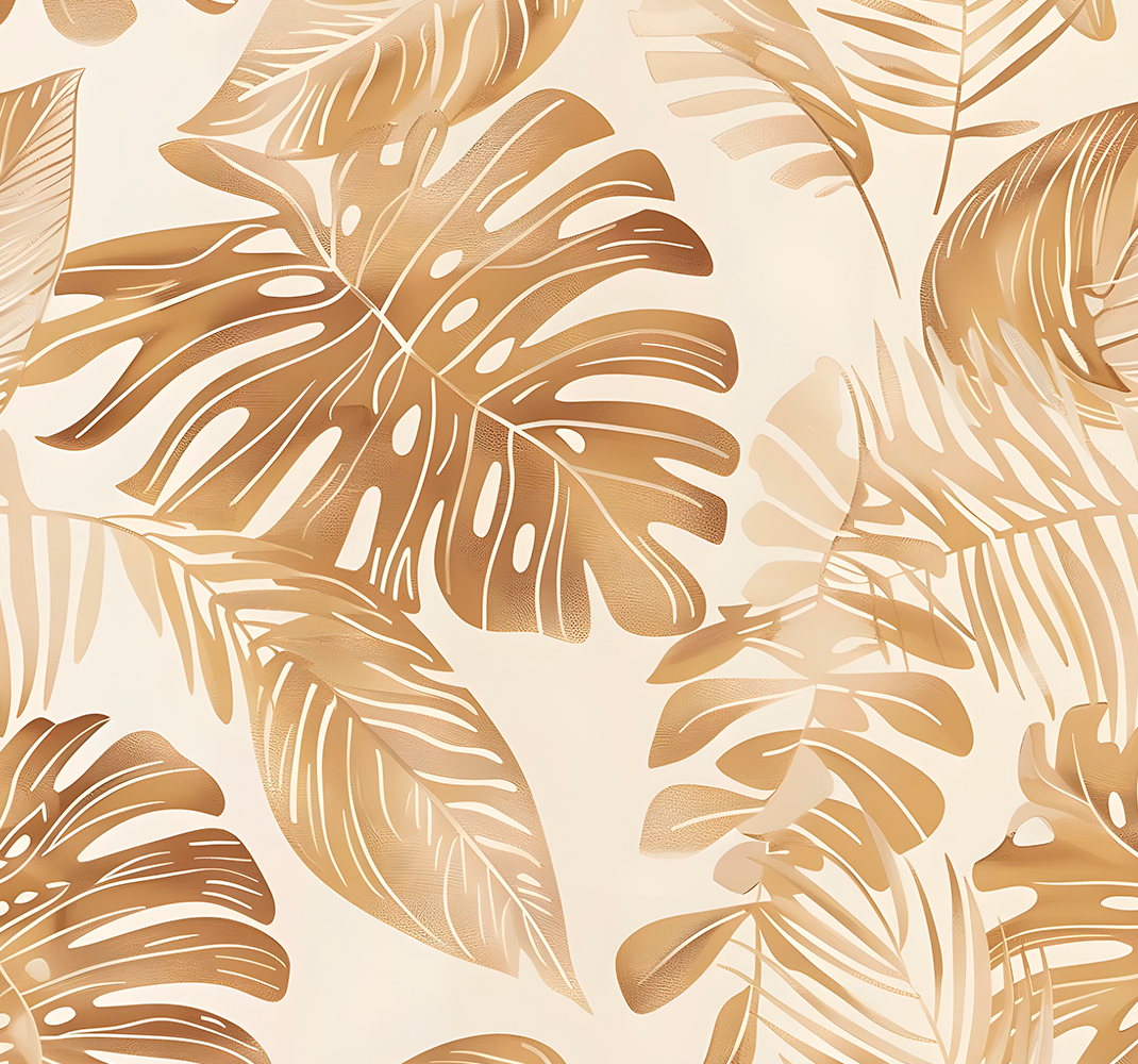 Nature vinyl rug with beige large leaf pattern - TenStickers