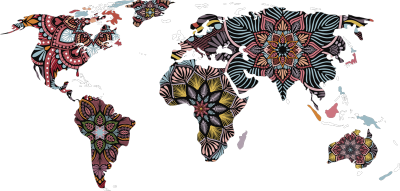 World map vinyl rug mandala world map rug - TenStickers