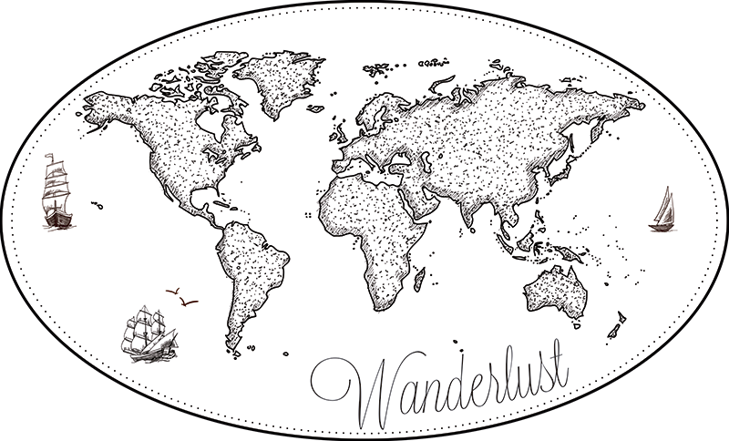 World map vinyl rug wanderlust world map - TenStickers