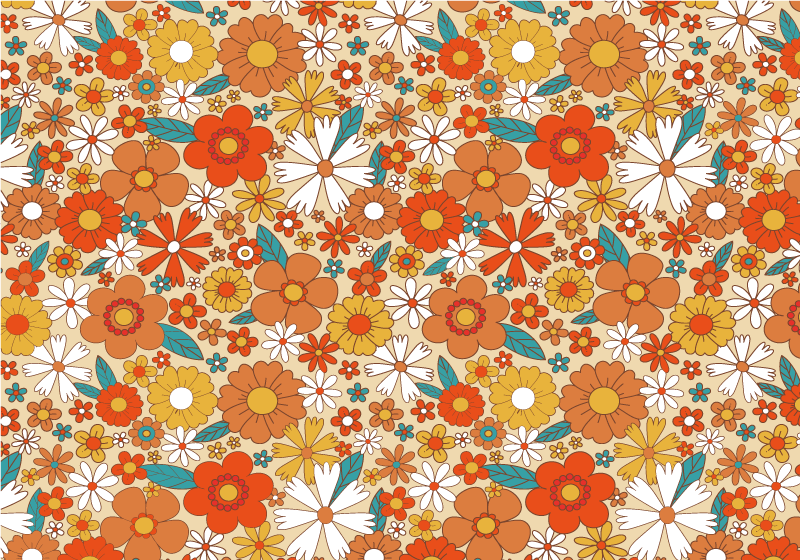 Vintage vinyl rug with multicolor 70s floral design - TenStickers