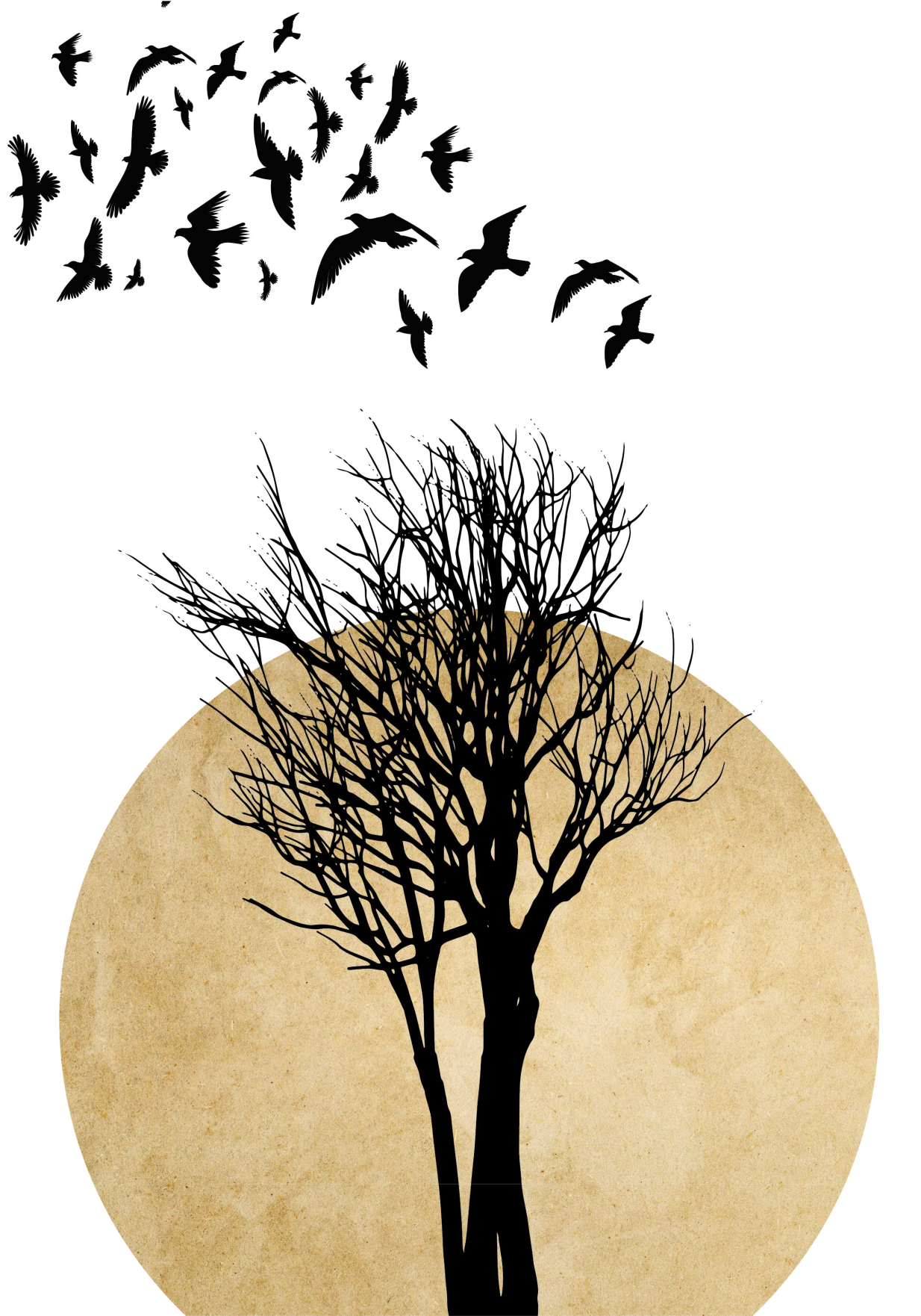 Vinyl rug flowers tree silhouette with birds - TenStickers