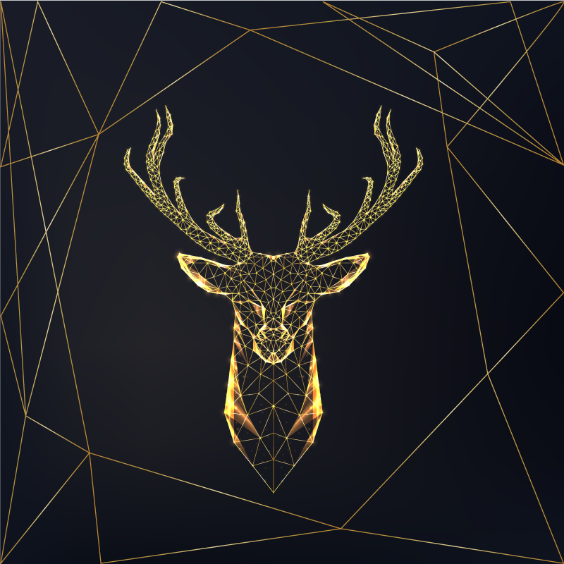 Geometric vinyl rug featuring a golden stag - TenStickers