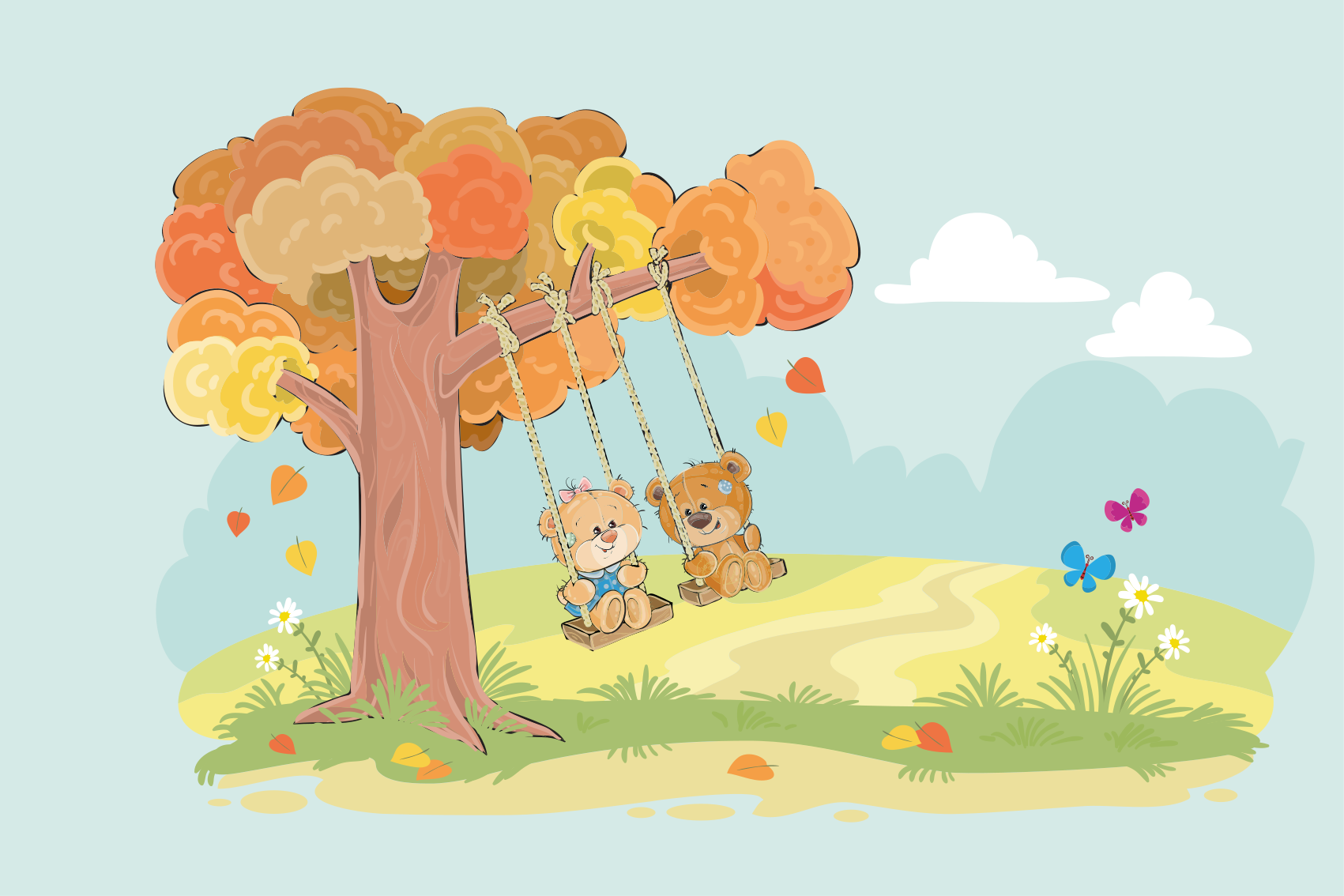 Teddy bears in woodland kids vinyl rug - TenStickers