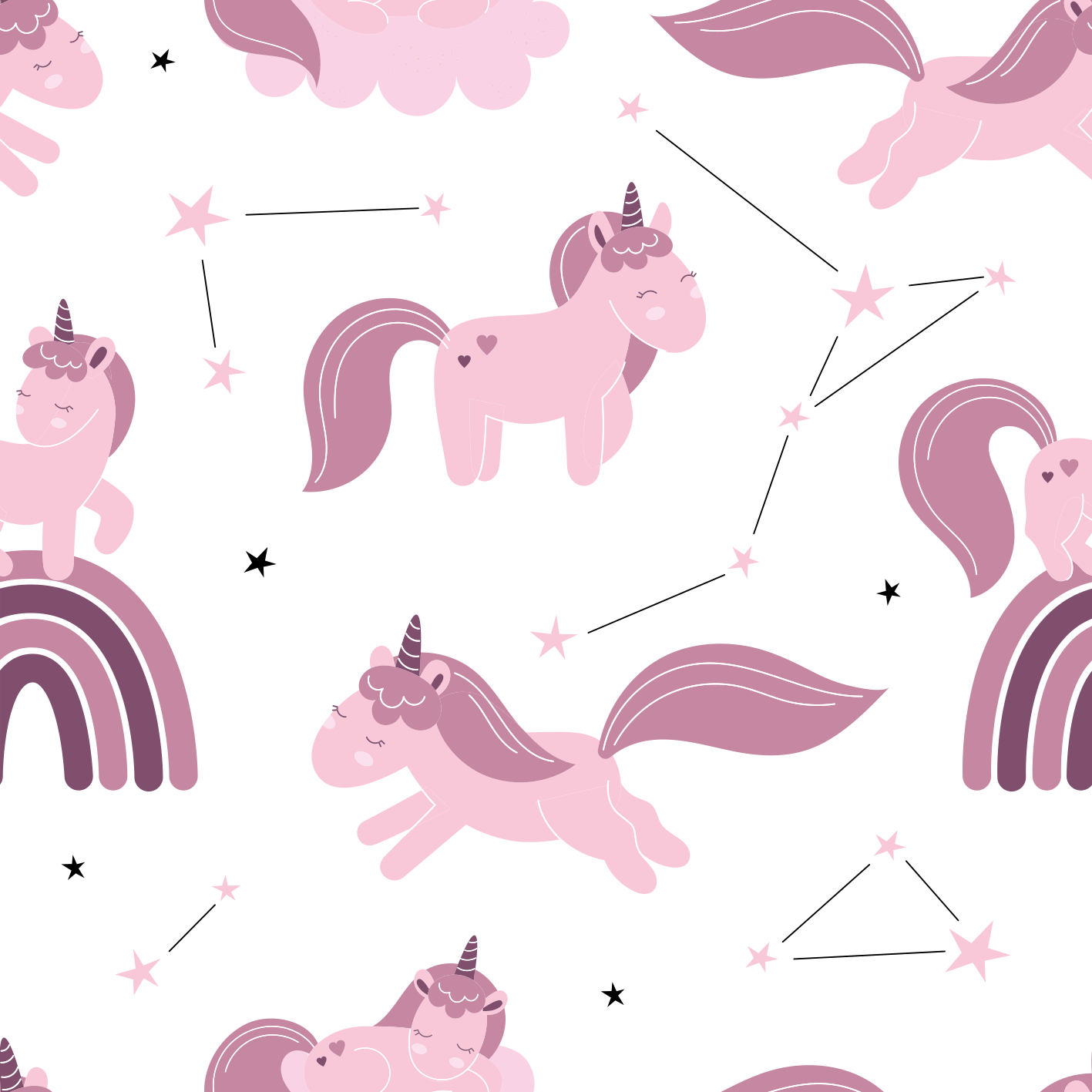 Kids vinyl rug featuring whimsical unicorns and stars - TenStickers