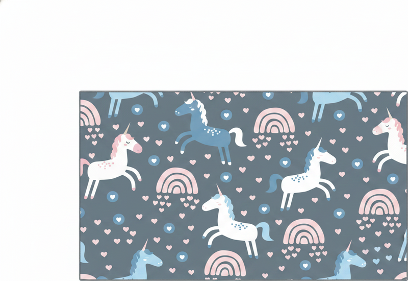 Kids vinyl rug pink rainbows with white unicorns - TenStickers