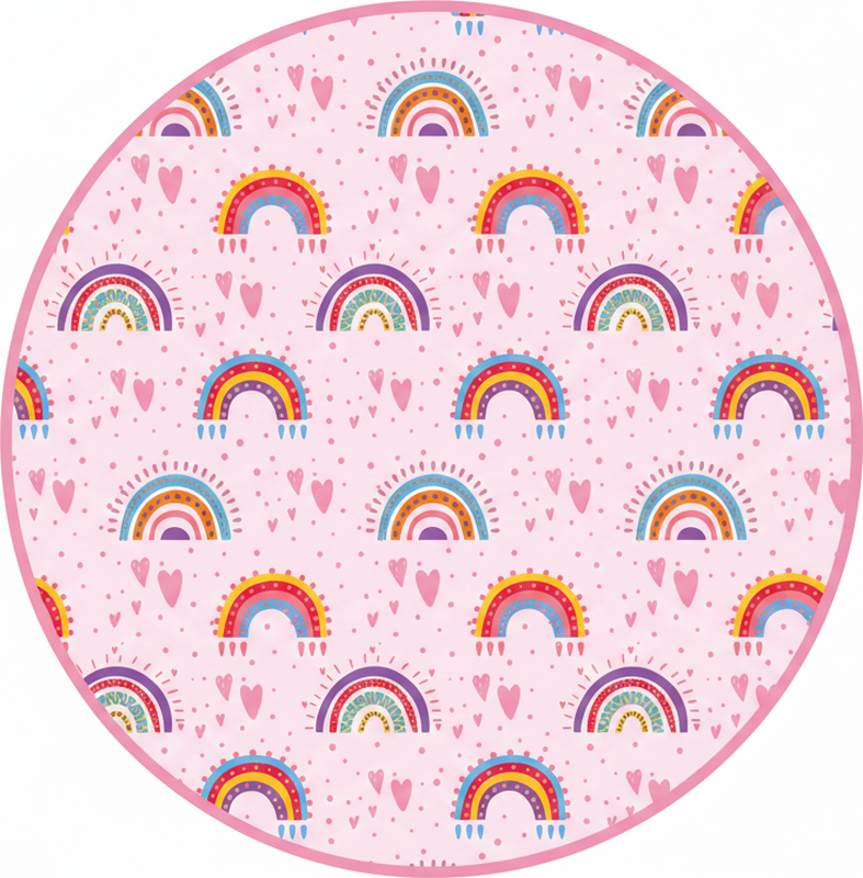 Kids vinyl rug with pink dots and colorful rainbows - TenStickers