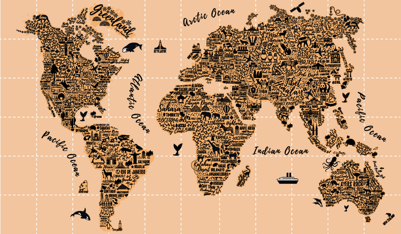Cities world map vinyl rug - TenStickers