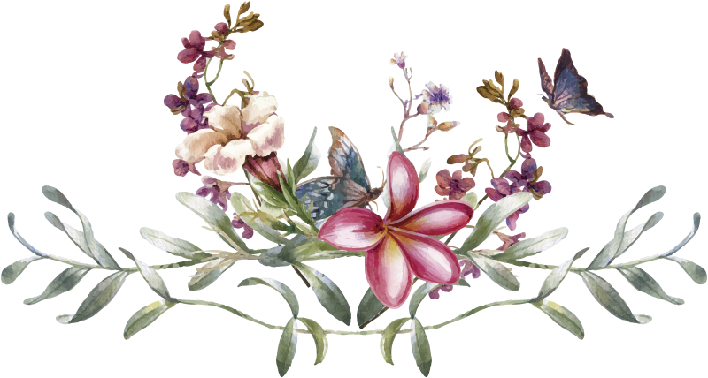 Entrance hall vinyl rug watercolor butterfly & flowers - TenStickers