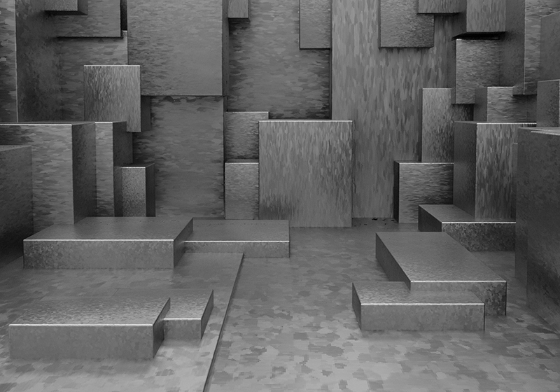 Grey vinyl rug with geometric abstract blocks - TenStickers