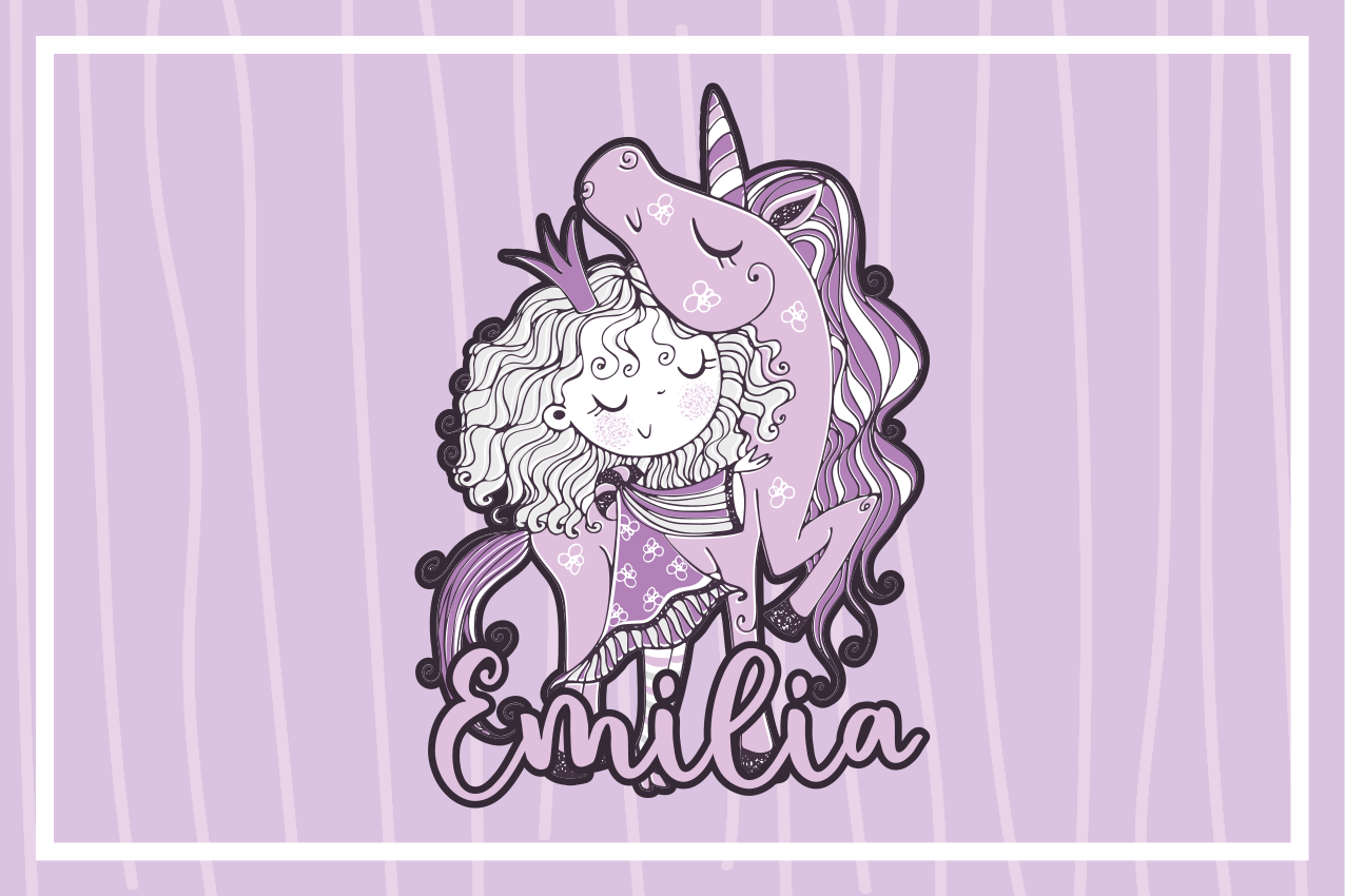 Purple vinyl rug featuring a princess with unicorn - TenStickers