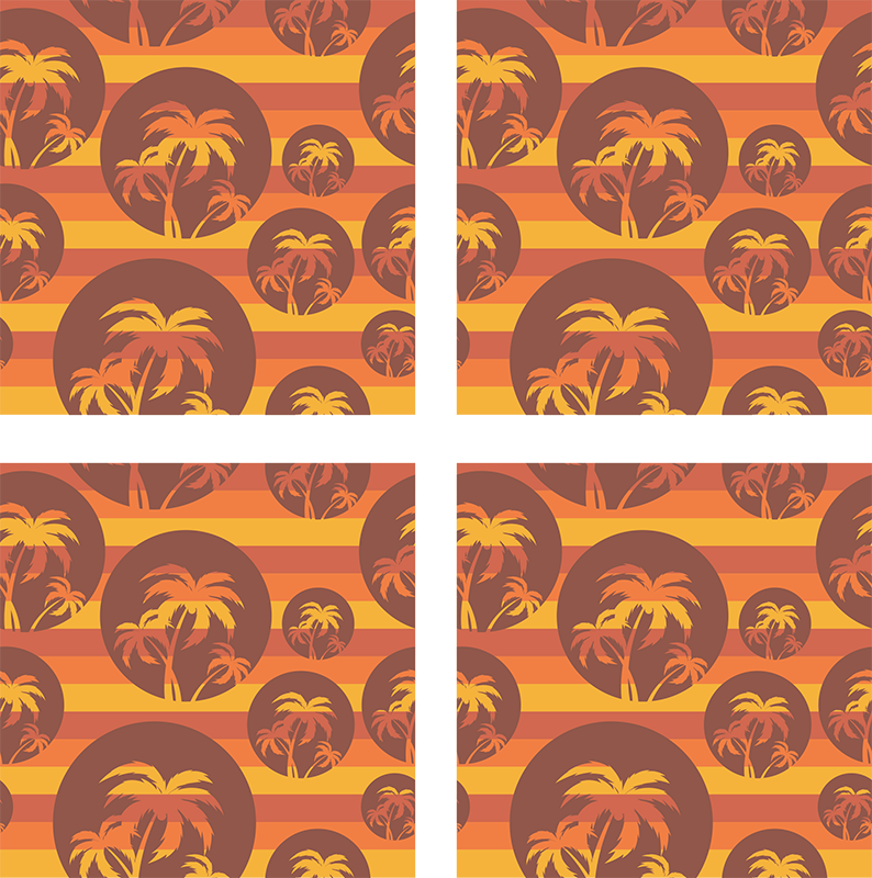 Orange vinyl rug retro sunset and palms design - TenStickers