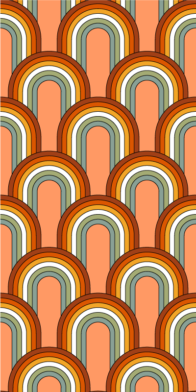 Orange vinyl rug with a rainbow-inspired 70s pattern - TenStickers