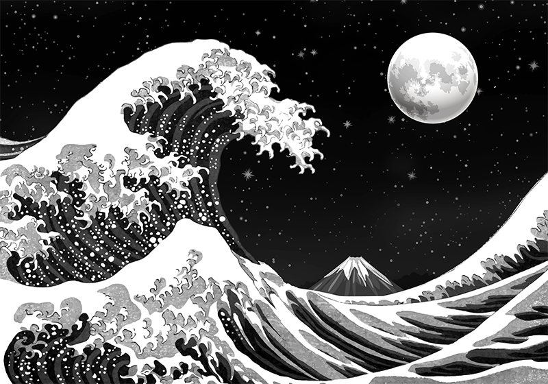 Black vinyl rug kanagawa wave at night - TenStickers