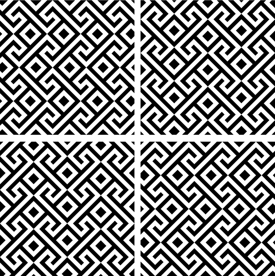 Black vinyl rug with a black and white geometric design - TenStickers