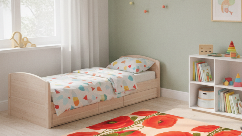 Red vinyl rug with poppies pattern - TenStickers