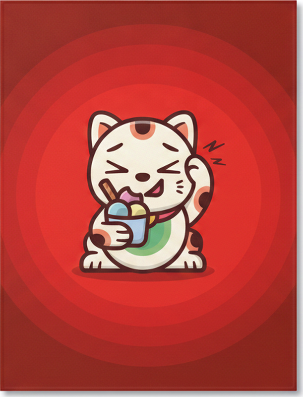 Red vinyl rug featuring a lovely cat with ice cream - TenStickers