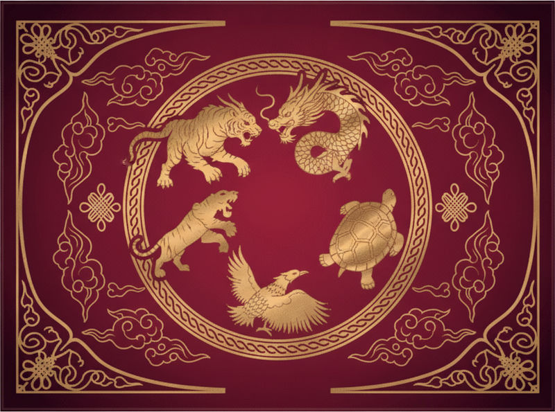 Red vinyl rug with four symbols dragon tiger design - TenStickers