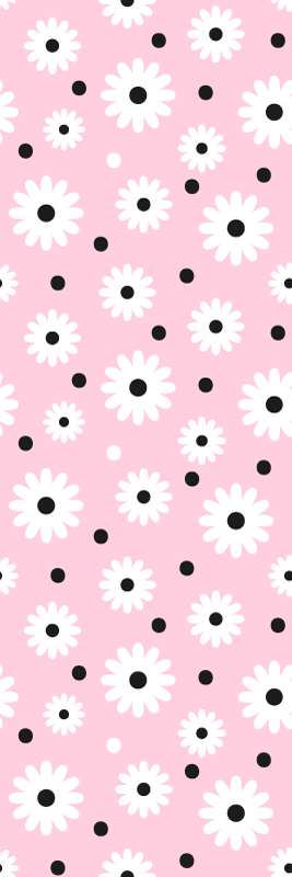Pink vinyl rug with pink black dot flower pattern - TenStickers